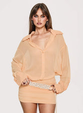Moonrising Long Sleeve Sheer Blouson Mini Dress Soft Orange