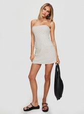 Langdon Strapless Mini Dress Beige Stripe