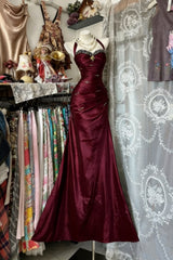 Modest Mermaid Halter Burgundy Satin Long Prom Dresses Graduation Dance Evening Outfits N529