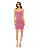 Short Slim Strap Beaded Fringe Mini Slip Dress Beaded Fringe & Slim Strap Mac Duggal 10006