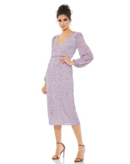 Long Sleeve Sequin Dress Cocktail Midi Mac Duggal 107641