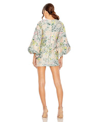 Short Floral Puff Sleeve Cocktail Dress Floral Detail & Puff Sleeves Mac Duggal 11609