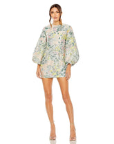 Short Floral Puff Sleeve Cocktail Dress Floral Detail & Puff Sleeves Mac Duggal 11609