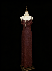 Sparkly Mermaid Spaghetti Strap Brown Sleeveless Summer Formal For Women Girls Teens Prom Dresses N2240