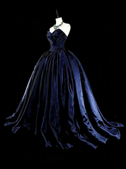 Vintage Ball Gown Sweetheart Navy Blue Tulle 80s Evening Gowns Formal Birthday Dress Long Prom Dresses N1755