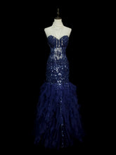 Vintage Mermaid Sweetheart Navy Blue Tulle Sleeveless Formal For Women Girls Teens Prom Dresses N2262