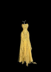 Modest Prom Dresses Mermaid Strapless Gold Chiffon With Beading Long Formal Evening Dress N3863