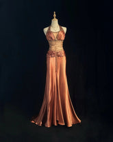 Vintage Y2K Mermaid 2000s Dusty Orange Ombre Gown Gradient Colors Halter Formal Dress Prom Dresses N2571