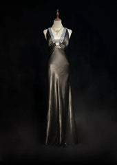 Modest Prom Dresses Inspo Mermaid 90s V Neck Grey With Beads For Women Formal Dress N3283