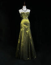 Vintage 90s Prom Dresses Mermaid Sweetheart Olive Green Taffeta With Beads Long Prom Gown N3026