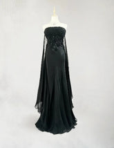 Classy Prom Dresses Mermaid Strapless Chiffon Black Tie Dress With Cape Long Formal Evening Outfits N3703