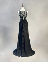 Beautiful Prom Dresses Mermaid Scoop Neck Black Tie Dress Chiffon With Beaded Bodice Long Evening Outfits N3364
