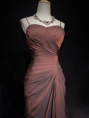 Modest Prom Dresses Mermaid Spaghetti Strap Brown Sleeveless With Ruffled Formal Evening Dress N3838