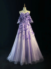 Princess Prom Dresses Ball Gown Off The Shoulder Lilac With 3D Flowers Formal Evening Outfits N3894