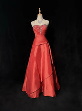 Glamour Prom Dresses Ball Gown Sweetheart Rust Red With Beading Formal Evening Outfits N3818