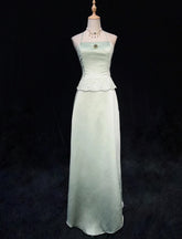 Modest Prom Dresses Inspo A line Halter Light Sage Green Satin With Lace For Women Formal Dress N3225