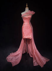 Vintage Prom Dresses Inspo Sheath One Shoulder Pink 80s With Beading Short Formal Gowns N3385