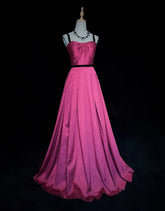 Simple Prom Dresses Inspo A line Spaghetti Strap Hot Pink 80s Long Formal Gowns N3387