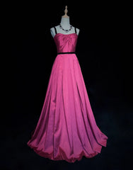 Simple Prom Dresses Inspo A line Spaghetti Strap Hot Pink 80s Long Formal Gowns N3387