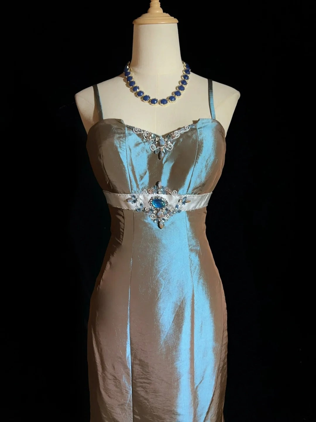 Dreamy 90s Prom Dresses Mermaid Spaghetti Strap Satin With Beading Formal Evening Outfits N3825