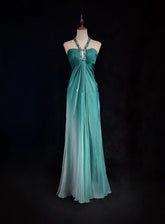 Vintage Y2K A line 2000s Halter Green Ombre Gown Gradient Colors Formal Dress 21st Birthday Prom Dresses N2729