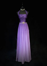 Vintage Prom Dresses Inspo A Line Halter Gradient Grape Chiffon Long 1990s With Beading Formal Gowns N3338