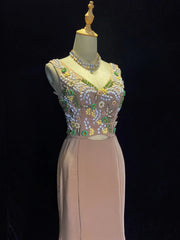 Beautiful Prom Dresses Mermaid V Neck Blush Pink With Flowers Beading Long Evening Outfits N3315