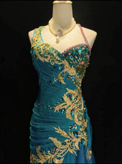 Modest Prom Dresses Mermaid Spaghetti Strap Blue Tulle Sleeveless Long Formal Evening Outfits N3632