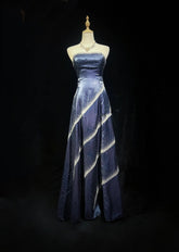 Beautiful Prom Dresses A line Strapless Navy Blue With Beaded Backless Long Formal Evening Outfits N3675