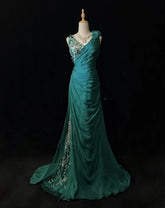 Vintage Prom Dresses Inspo Mermaid V Neck Green Chiffon 90s With Lace Beading For Women Formal Gowns N3313
