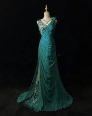 Vintage Prom Dresses Inspo Mermaid V Neck Green Chiffon 90s With Lace Beading For Women Formal Gowns N3313
