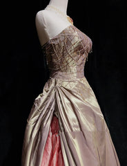 Vintage Prom Dresses Ball Gown Strapless Blush Pink Satin 80s With Beading Long Formal Evening Outfits N3870