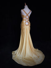 Vintage Prom Dresses Inspo Mermaid Sweetheart With Straps Gold Satin 90s With Beading Formal Gowns N3342