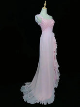 Vintage Prom Dresses 80s Mermaid One Shoulder Pink Chiffon Sleeveless With Beading Semi Formal Evening Outfits N3620