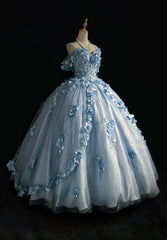 Beautiful Prom Dresses Ball Gown Off The Shoulder Tulle Blue With Appliqued Long Formal Gown N2926