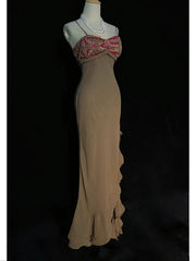 Vintage Prom Dresses 90s Mermaid Spaghetti Strap Chiffon Long Semi Formal Evening Outfits N3655