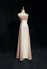 Elegant A Line Spaghetti Strap Chamapgne Ivory Satin Formal Dress Long Prom Dresses N2723