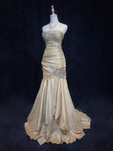 Modest Prom Dresses Mermaid Sweetheart Gold Taffeta Sleeveless Long Formal Evening Outfits N3640
