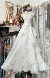 Classy Prom Dresses Ball Gown White Tiered Layers Sleeveless Long Formal Evening Outfits N3772