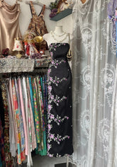 Classy Prom Dresses Sheath Strapless Black With Applique Satin Long Formal Evening Outfits N3732