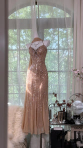 Modest Prom Dresses Mermaid Halter Champagne Chiffon With Beading Long Evening Outfits N3552