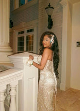 Modest Senior Prom Dresses High Schools Inspiration Mermaid Halter Gold Sequin Long Semi Formal Grad Prom Dress For Teens AB2010