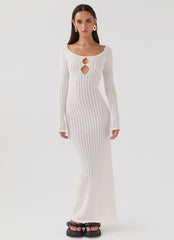 Crystal Cascade Knit Maxi Dress - White