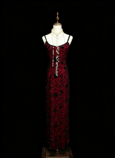 Sparkly Mermaid Spaghetti Strap Red Sleeveless Summer Formal For Women Girls Teens Prom Dresses N2239