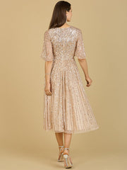 Lara Dresses 29221 Sequin Short Sleeve Formal Midi Dress