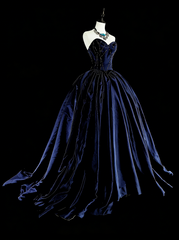 Vintage Ball Gown Sweetheart Navy Blue Tulle 80s Evening Gowns Formal Birthday Dress Long Prom Dresses N1755