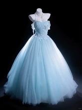 Modest Prom Dresses Ball Gown Off The Shoulder Light Sky Blue Tulle With Sleeves Long Quince Dress N3053