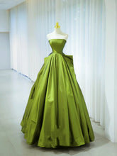 Elegant Ball Gown Strapless Green Satin Long Formal Dress 18th Birthday Prom Dresses N2846
