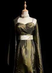 Vintage Prom Dresses Inspo Mermaid Spapghetti Strap Olive Green Long 1990s With Cape Formal Gowns N3327