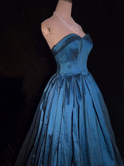 Beautiful Prom Dresses Ball Gown Sweetheart Blue Satin With Ruffled Long Evening Outfits N3377
